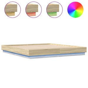 vidaXL Cadre de lit avec LED sans matelas ch&ecirc;ne sonoma 200x200 cm