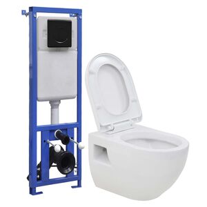 vidaXL Toilette suspendue au mur avec r&eacute;servoir haut cach&eacute; C&eacute;ramique