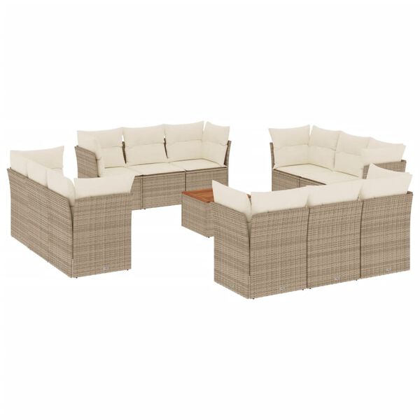 vidaXL Salon de jardin avec coussins 13 pcs beige r&eacute;sine tress&eacute;e