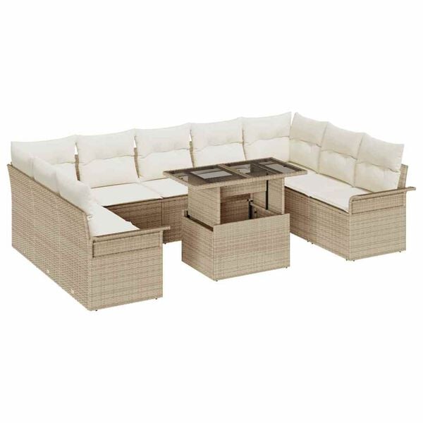 vidaXL Ensemble de canap&eacute; de jardin 10 pcs Beige Poly rotin