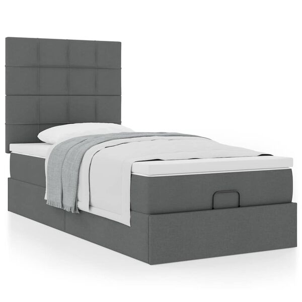 vidaXL Cadre de lit ottoman avec matelas gris fonc&eacute; 90x190 cm tissu