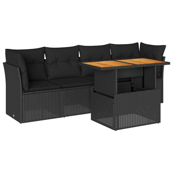 vidaXL Salon de jardin 5 pcs avec coussins noir r&eacute;sine tress&eacute;e