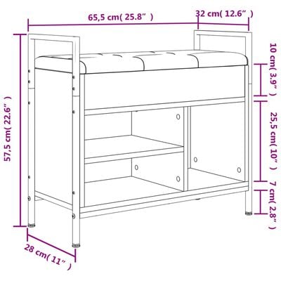 vidaXL Banc à chaussures sonoma gris 65,5x32x57,5 cm bois d'ingénierie