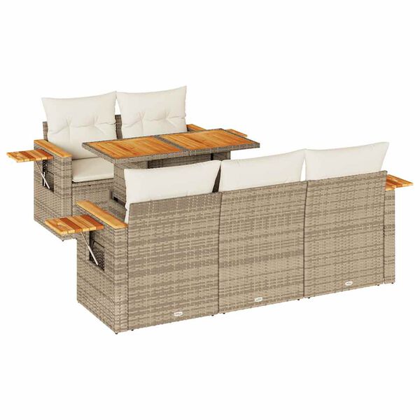 vidaXL Salon de jardin 6 pcs avec coussins beige r&eacute;sine tress&eacute;e acacia