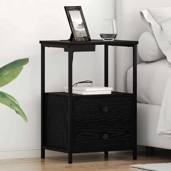 vidaXL Cabinet de chevet avec tiroir 2 pcs Ch&ecirc;ne noir 40 x 31 x 60 cm
