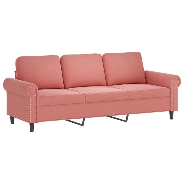 vidaXL Canap&eacute; 3 places oreillers et coussins Rose 180 cm Velours