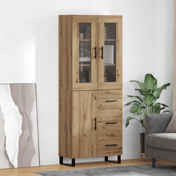 vidaXL Haut Armoire 2 pcs Ch&ecirc;ne artisanal Bois Agglom&eacute;r&eacute; et Verre