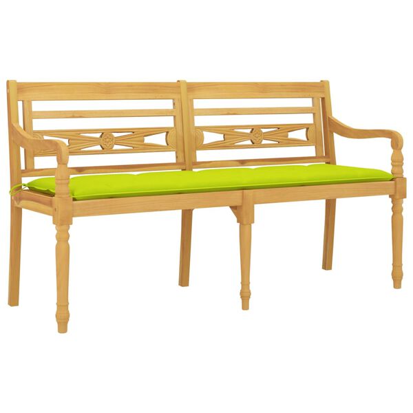 vidaXL Banc Batavia avec coussin vert brillant 150 cm Bois teck massif