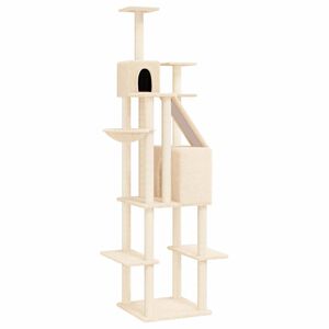 vidaXL Arbre &agrave; chat avec griffoirs en sisal Cr&egrave;me 201 cm