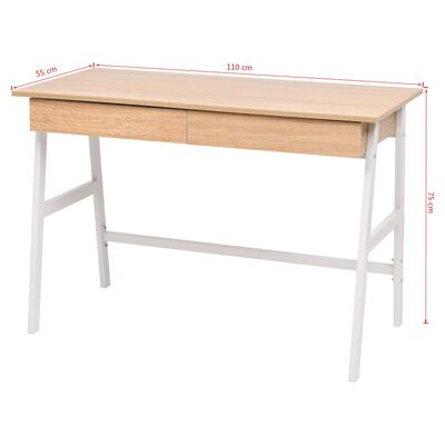 vidaXL Table d'écriture 110x55x75 cm Chêne et blanc