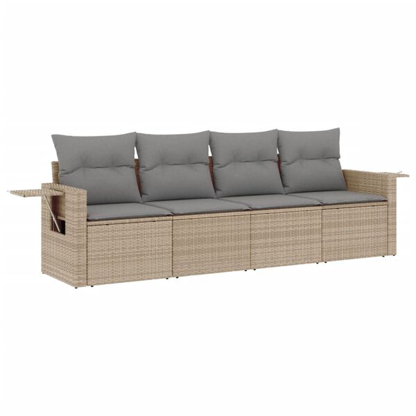 vidaXL Salon de jardin avec coussins 4 pcs beige r&eacute;sine tress&eacute;e