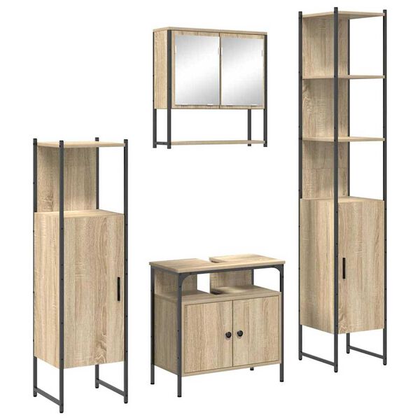 vidaXL Ensemble de mobilier de salle de bain 4 pcs Ch&ecirc;ne Sonoma