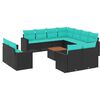 vidaXL Salon de jardin avec coussins 12 pcs noir r&eacute;sine tress&eacute;e