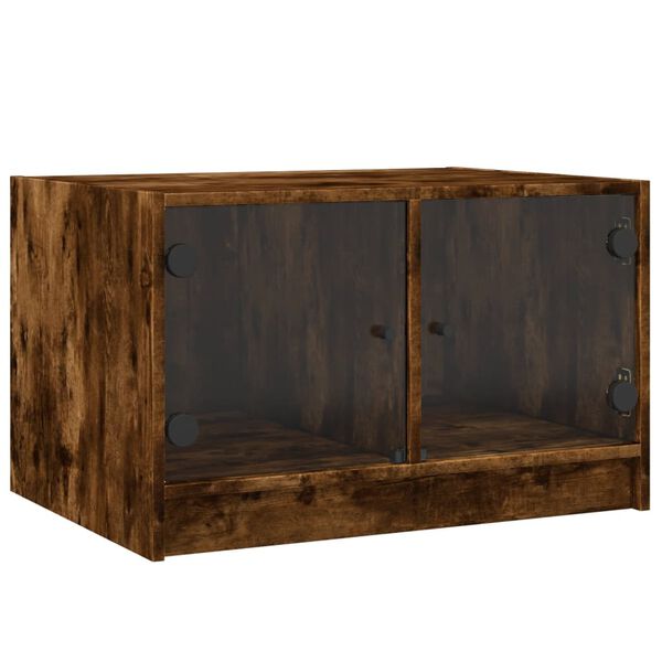 vidaXL Table basse avec portes en verre ch&ecirc;ne fum&eacute; 68x50x42 cm
