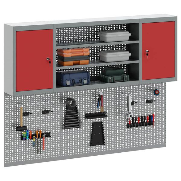 vidaXL Set de Cabinet d'Outils et Pegboard avec &eacute;tag&egrave;re 6 pcs Rouge