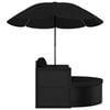 vidaXL Lit de jardin avec parasol R&eacute;sine tress&eacute;e Noir