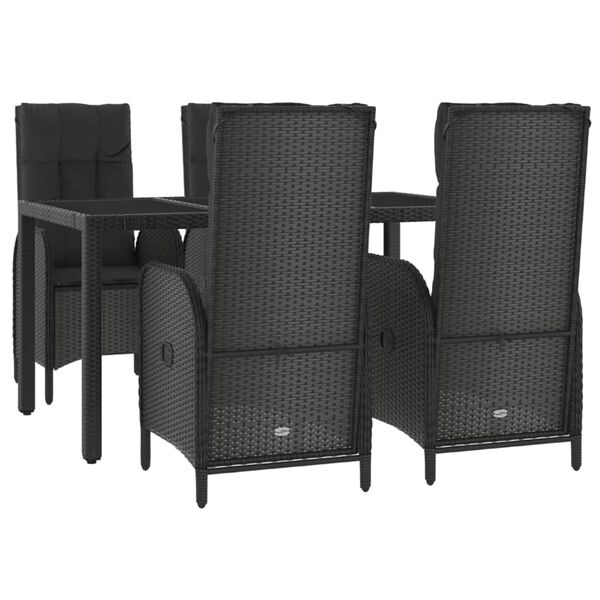 vidaXL Ensemble &agrave; manger de jardin coussins 5pcs Noir R&eacute;sine tress&eacute;e