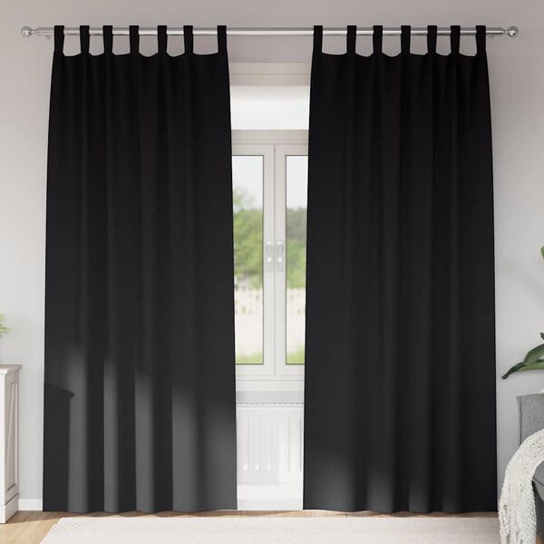 vidaXL Rideaux occultants avec anneaux 2 pcs Noir 225 x 140 cm