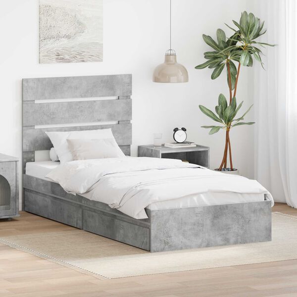 vidaXL Lit de Rangement Gris b&eacute;ton 70 x 190 cm Bois d'ing&eacute;nierie