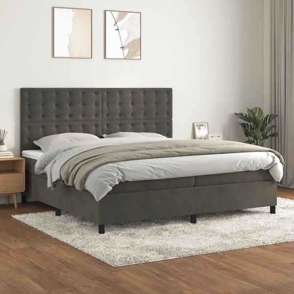 vidaXL Sommier &agrave; lattes de lit et matelas Gris fonc&eacute; 200x200cm Velours