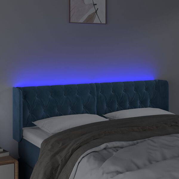 vidaXL T&ecirc;te de lit &agrave; LED Bleu fonc&eacute; 163x16x78/88 cm Velours