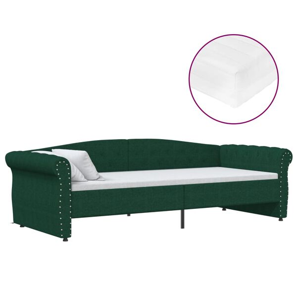 vidaXL Lit avec matelas et &eacute;clairage USB Vert fonc&eacute; Tissu 90x200 cm