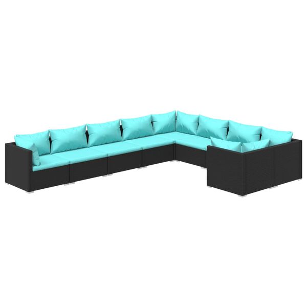 vidaXL Salon de jardin 9 pcs avec coussins R&eacute;sine tress&eacute;e Noir