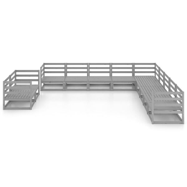 vidaXL Salon de jardin 11 pcs gris bois de pin massif