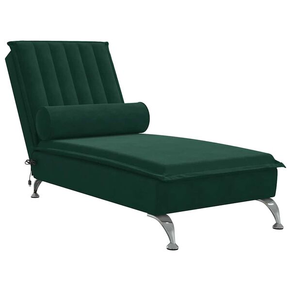 vidaXL Chaise longue de massage avec traversin vert fonc&eacute; velours