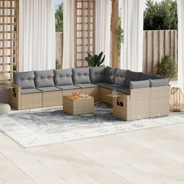 vidaXL Salon de jardin et coussins 11 pcs m&eacute;lange beige r&eacute;sine tress&eacute;e