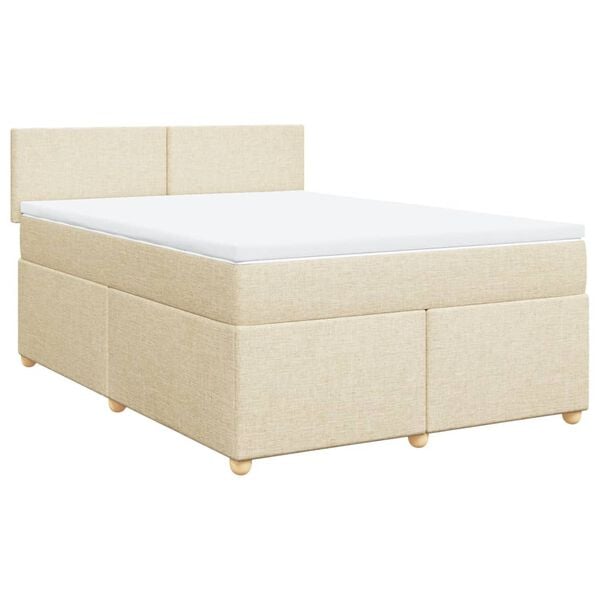 vidaXL Sommier &agrave; lattes de lit avec matelas Cr&egrave;me 140x200 cm Tissu