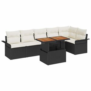vidaXL Ensemble de canap&eacute; de jardin 7 pcs Noir et Cr&egrave;me polyrotin