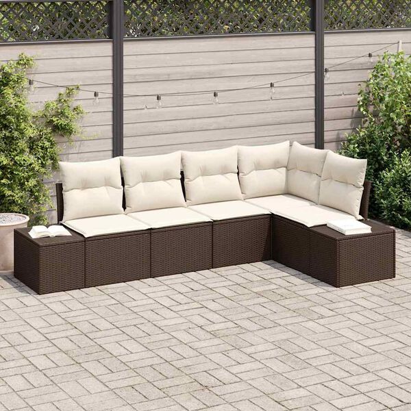 vidaXL Ensemble de canapé de jardin 5 pcs Marron et Crème polyrotin