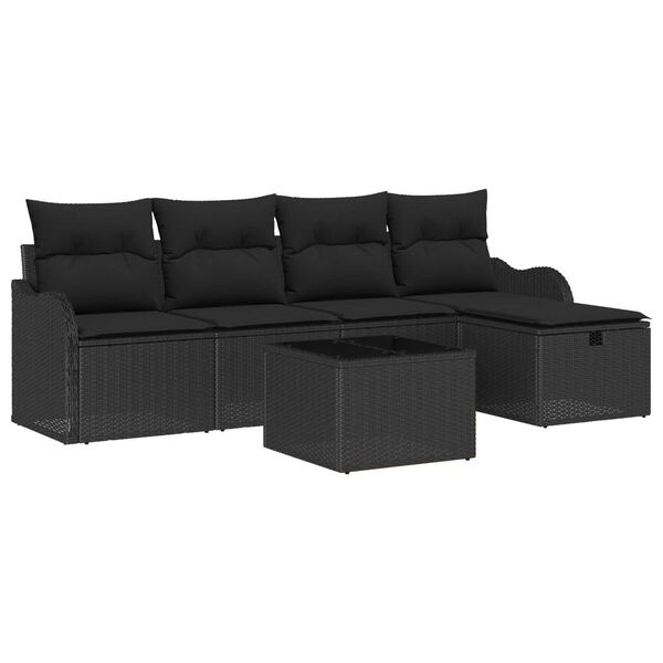 vidaXL Ensemble de canap&eacute; de jardin avec coussin 6 pcs Noir polyrotin
