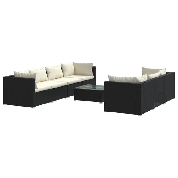 vidaXL Salon de jardin 8 pcs avec coussins r&eacute;sine tress&eacute;e noir