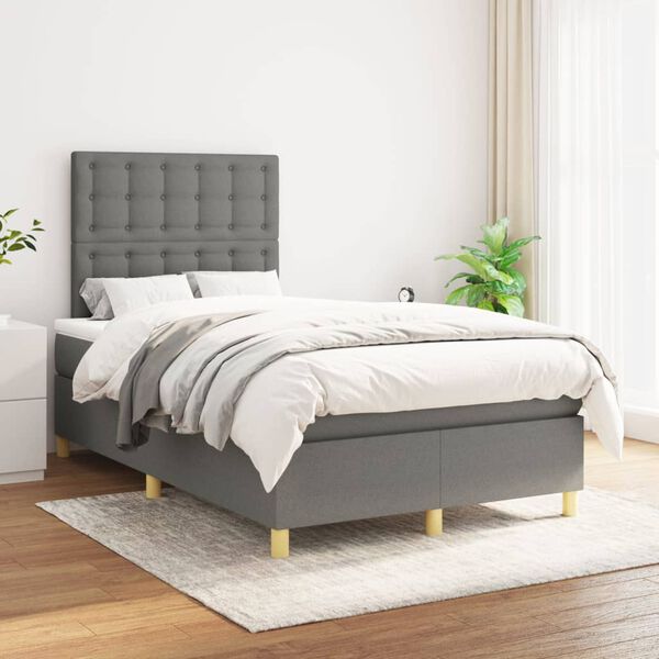 vidaXL Sommier &agrave; lattes de lit avec matelas Gris fonc&eacute; 120x200cm Tissu