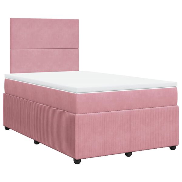 vidaXL Sommier &agrave; lattes de lit avec matelas rose 120x190 cm velours