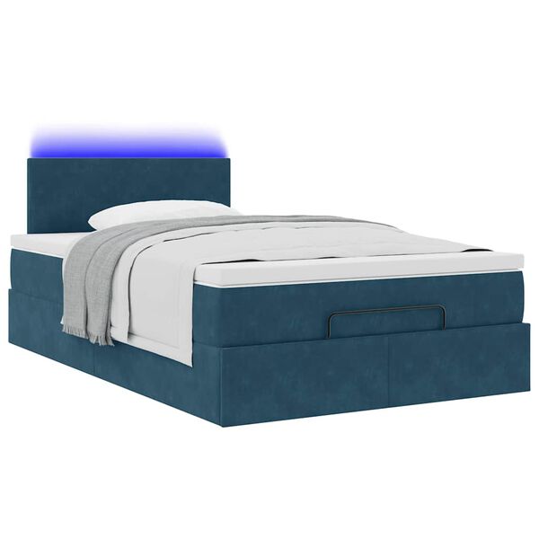 vidaXL Cadre de lit ottoman avec matelas bleu fonc&eacute; 120x200 cm velours