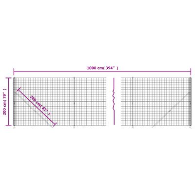 vidaXL Clôture en treillis métallique avec bride anthracite 2x10 m