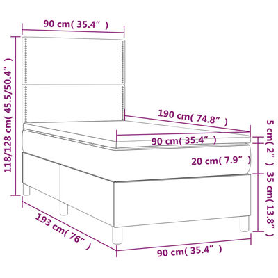 vidaXL Sommier à lattes de lit avec matelas Noir 90x190 cm Tissu