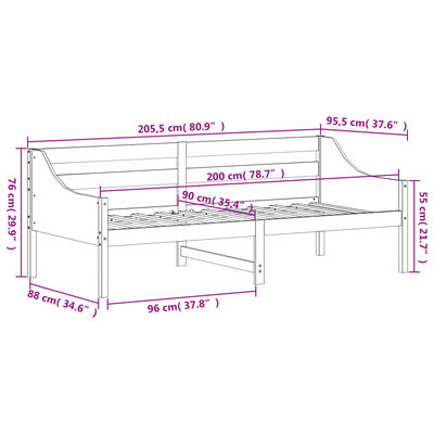 vidaXL Lit de jour sans matelas blanc 90x200 cm bois de pin massif