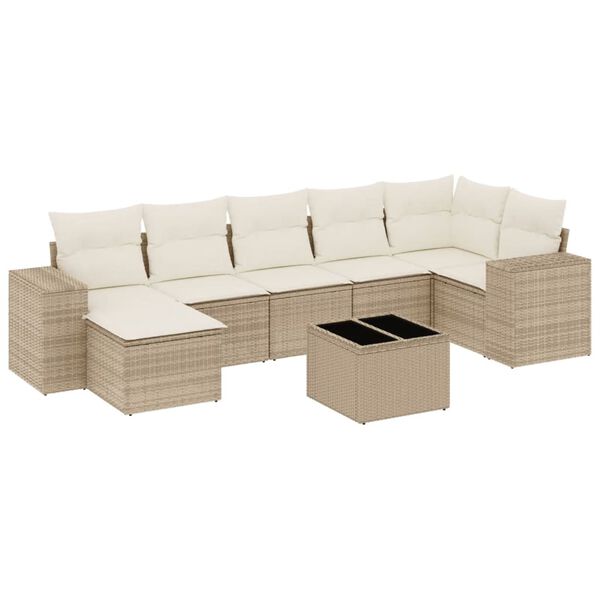 vidaXL Salon de jardin avec coussins 8 pcs beige r&eacute;sine tress&eacute;e