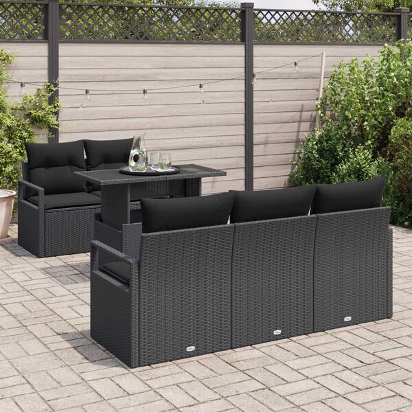 vidaXL Ensemble de canap&eacute; de jardin avec coussin 6 pcs Noir Poly rotin