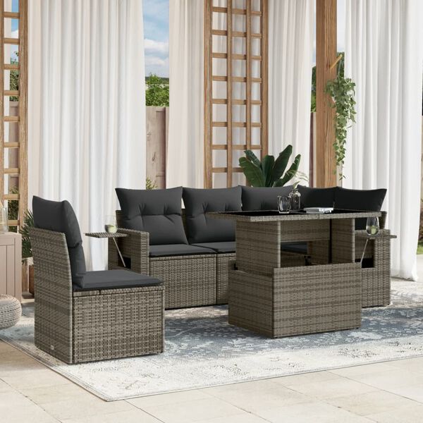 vidaXL Salon de jardin 6 pcs avec coussins gris r&eacute;sine tress&eacute;e