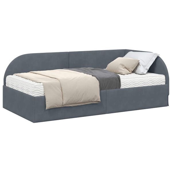 vidaXL Cadre de lit d'angle avec matelas 2 pcs Gris Velours