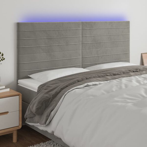 vidaXL T&ecirc;te de lit &agrave; LED Gris clair 180x5x118/128 cm Velours