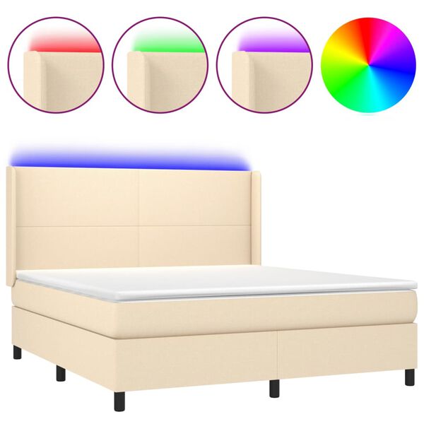 vidaXL Sommier &agrave; lattes de lit matelas et LED Cr&egrave;me 160x200 cm Tissu