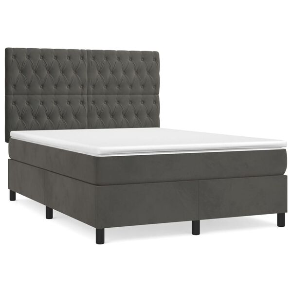 vidaXL Sommier &agrave; lattes de lit et matelas Gris fonc&eacute; 140x190cm Velours