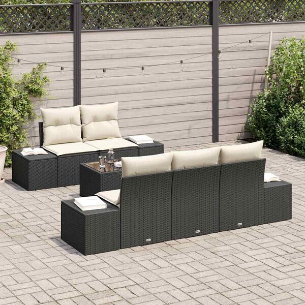 vidaXL Ensemble de canap&eacute; de jardin 6 pcs Noir et Cr&egrave;me polyrotin