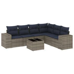 vidaXL Ensemble de canap&eacute; de jardin 7 pcs avec coussins gris r&eacute;sine tress&eacute;e